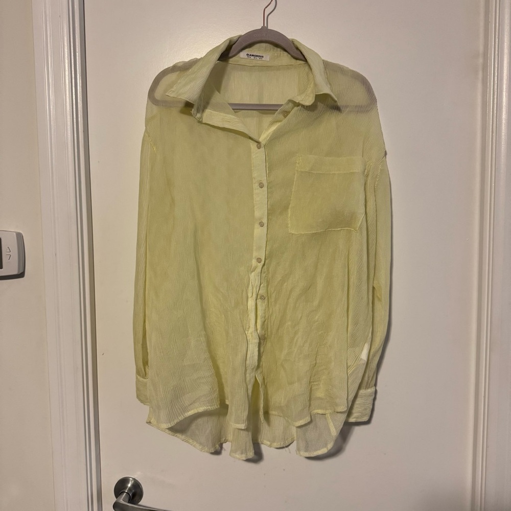 Sheer Yellow Button-Up Blouse